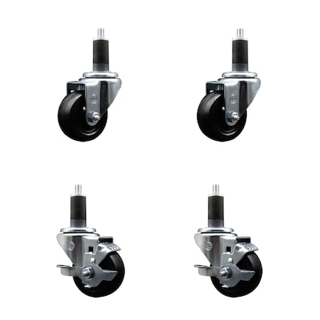 Service Caster 3'' SS Soft Rubber Wheel Swivel 1-1/4'' Expanding Stem Caster Set 2 Brakes, 4PK SCC-SSEX20S314-SRS-2-TLB-2-114